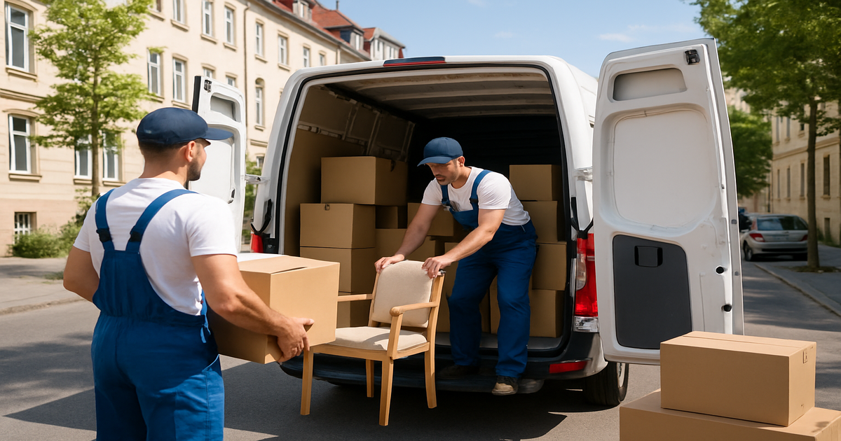 Günstige Beiladung Regensburg – Kartons werden in geteilten Transporter geladen